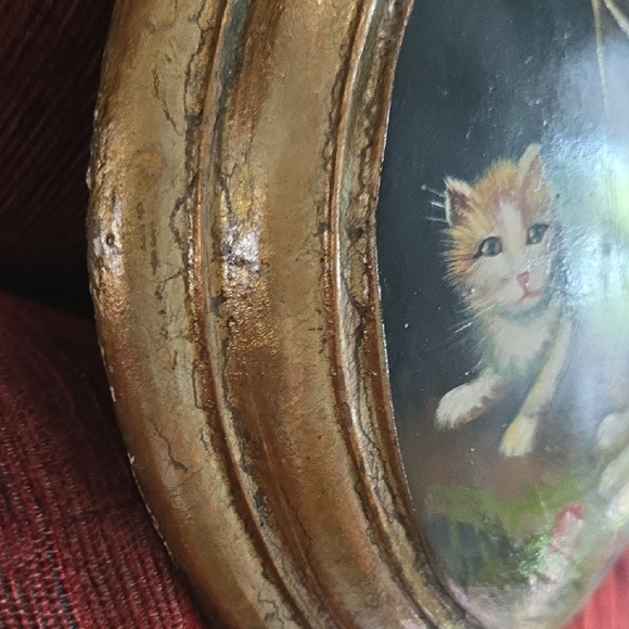 Whimsical Feline Art with Gold Frame - Picture 2 of 3